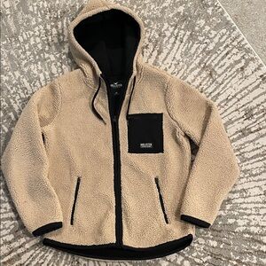 Hollister Beige Sherpa Jacket with Black Details